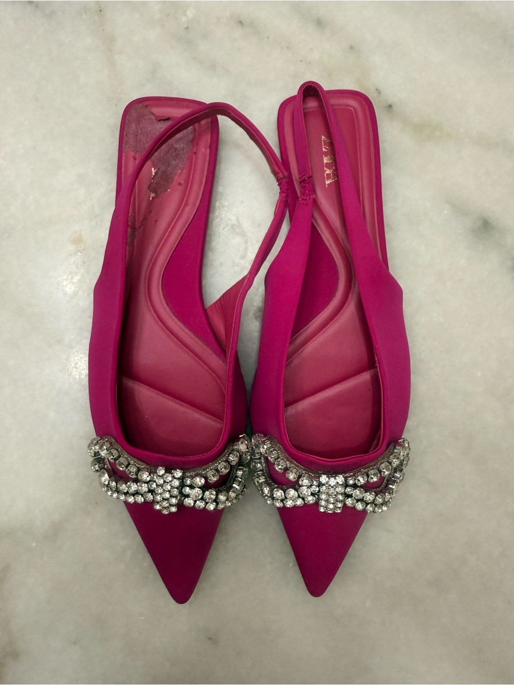 Pink Zara Flats Rhinestone Bow Slingback Shoes